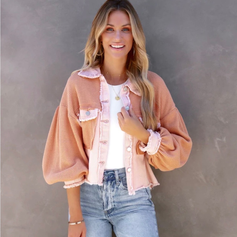 VICI Monica Cotton Waffle Knit Frayed Shacket
